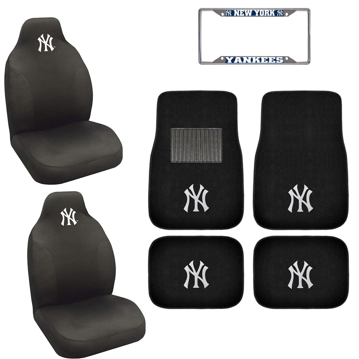 New MLB 7PC New York Yankees Car Floor Mats License Plate Frame