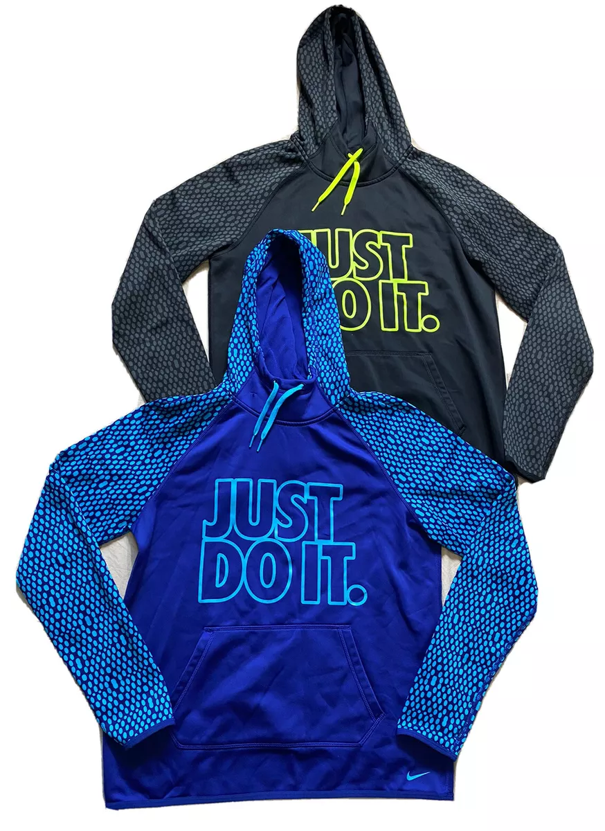 Nike Womens Thermafit Lightweight Just Do It Hoodies Black Blue Sz Medium