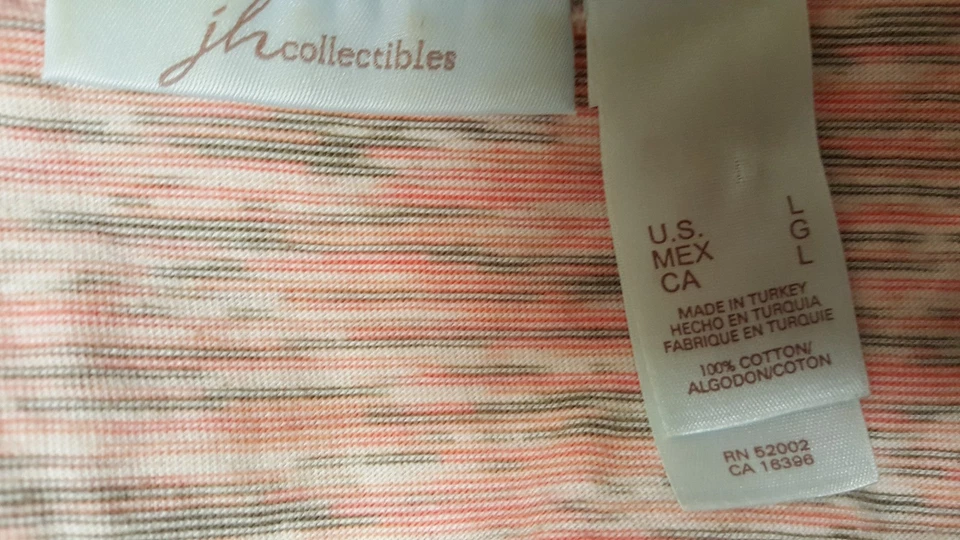 Camisa Top Blusa Mujer JH Collectibles Talla L Grande Naranja Gris Blanco Foto 2 de 3