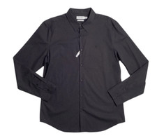CALVIN KLEIN Forged Iron Black Front Button Slim Fit Shirt NEW Large