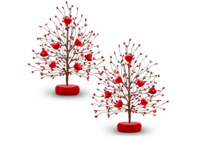 2 Pack Valentines Day Tree Valentine'S Day Decoration, Each with 7 Red 3D Heart