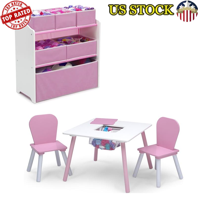 4-Piece Toddler Playroom Set W/ Storage & Multi-Bin Organizer Fun Design New