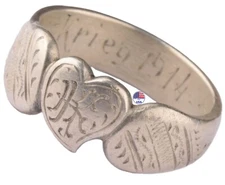 WWI Sterling silver ring WW1 Trench art 1914 Engraving initial KK Weltrkieg Love