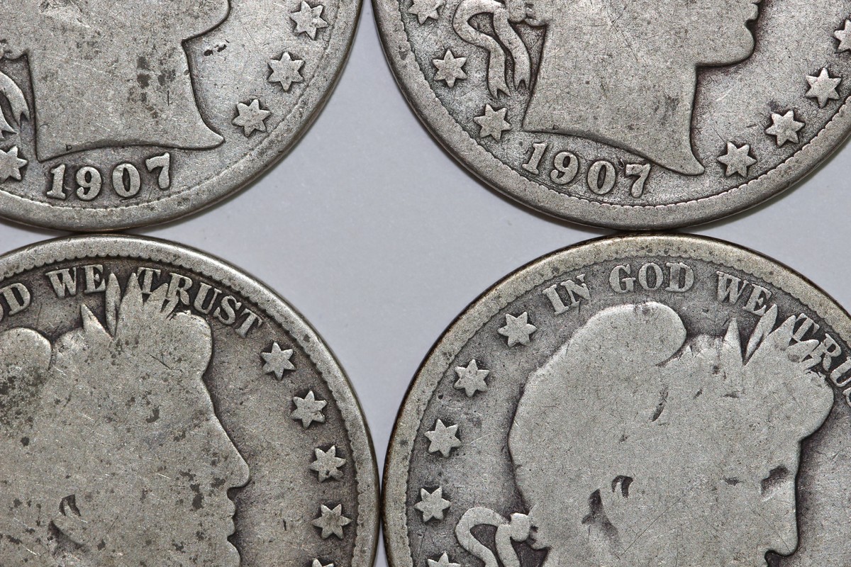 4-1907 MINTS D-S-P-O Grades G-G-G-VG Barber 90% Silver Half Dollar