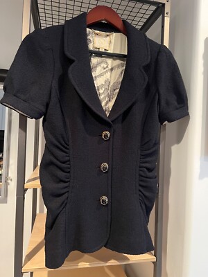 John Couture Suit Jacket Blazer Puff Short Sleeve Black Gold