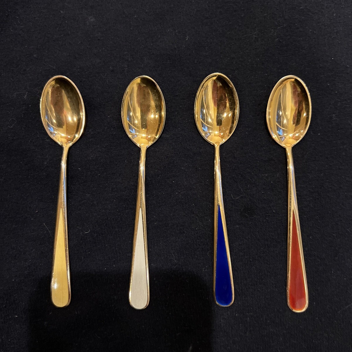 Sterling Silver Spoon Set with Enamel and gold plate