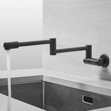 Kitchen Faucet Folding Black Sink Wall Mounted Brass Swivel Single Cold Tap