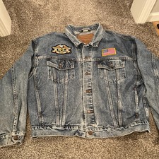 LEVI S Mens Vintage Blue Jean Medium Wash Harley Patches USA Denim Jacket XL