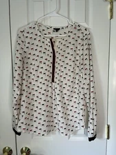 Talbots Button Up Blouse With Flags Women Size 10