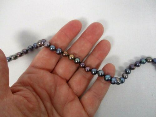 GENUINE BLUE GREEN & APRICOT PEARL CHOKER NECKLACE w 14K FIC GOLD CLASP 15 1/2" - Picture 6 of 6