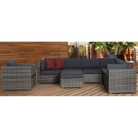 Marseille 8 Pc Wicker Seating Set 6 In Grey With Grey Cushions on sale Marseille 8 Pc Wicker Seating Set 6 In Grey With Grey Cushions on sale