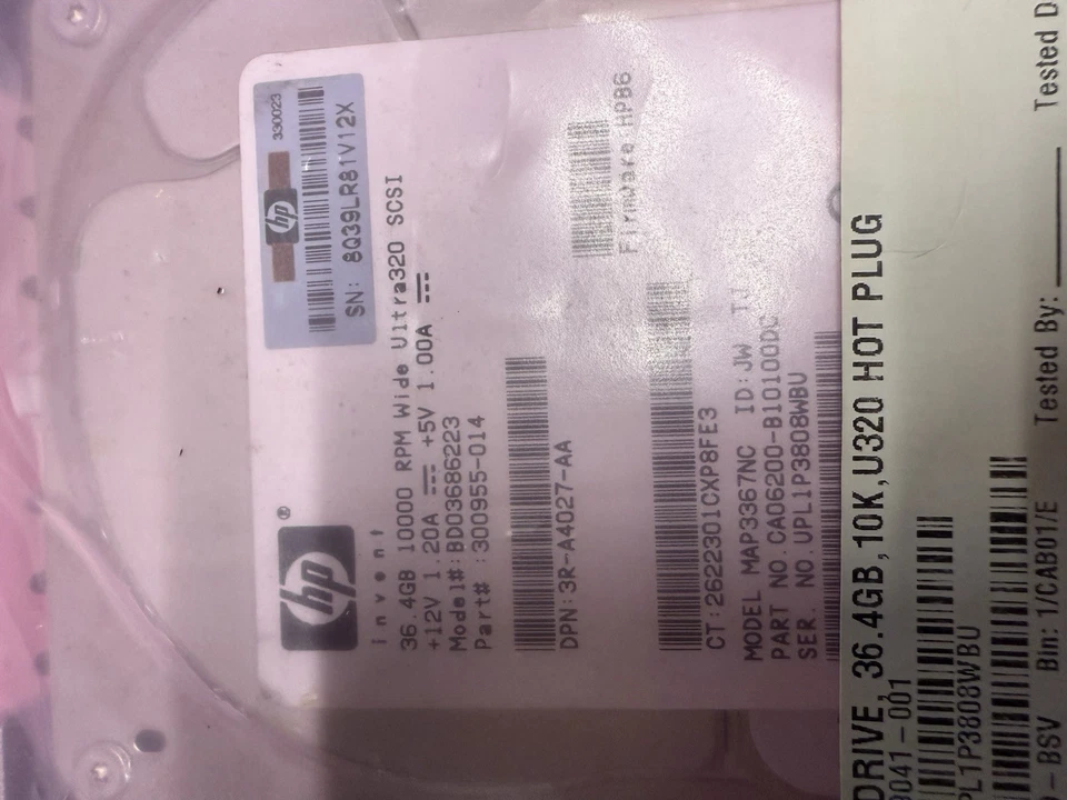 Hp 36.4gb 10k u320 scsi hdd, BD03686223, 300955-014, fw: hpb6, map3367nc, ca062 - Image 3 of 4