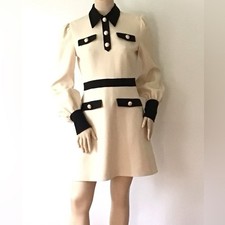 NEW GUCCI (Size 42) Ivory & Black “No Tie Included” Long Sleeve Dress