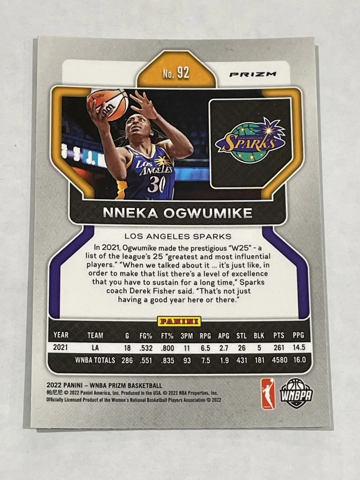 2022 Prizm WNBA Basketball Green Prizm #92 - Nneka Ogwumike - Los Angeles Sparks - Image 2 of 2