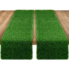 Tranqun 2 Pack Grass Table Runner 14x48” Green Faux Synthetic Table Decor Gol...