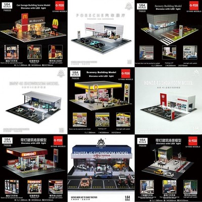 Diorama 1/64 Diecast Car Garage Model LED Street Gas Station Building Scene Gift