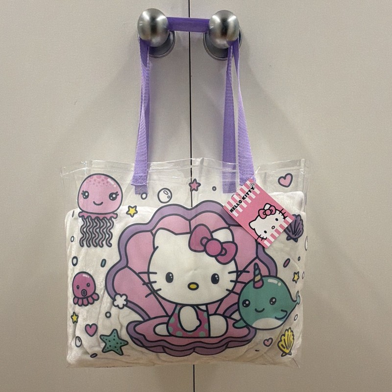 Sanrio Hello Kitty Clear Tote Bag with Purple Handles Lightweight