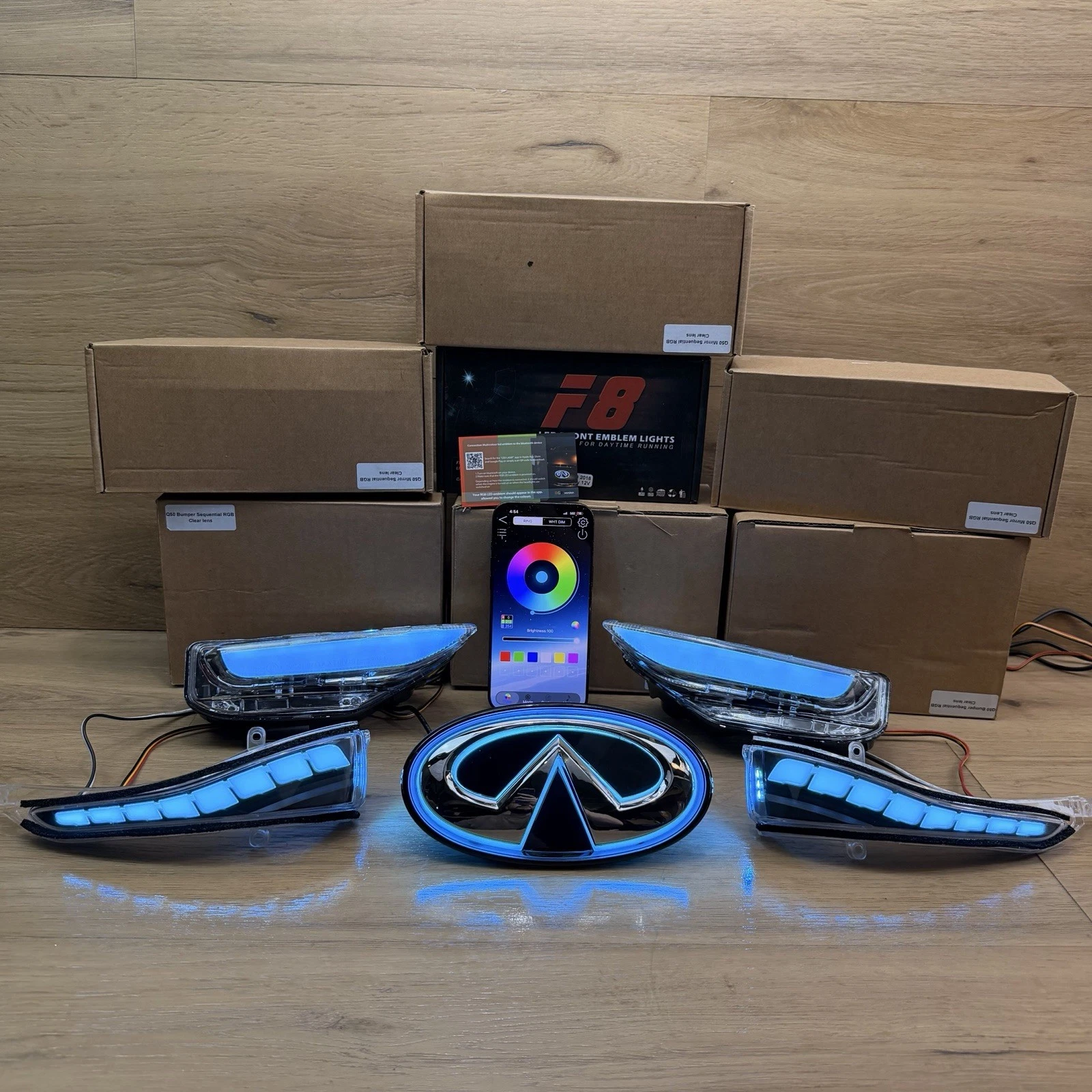 🟢2014-2017 INFINITI Q50 RGB LED Mirror/Bumper/ CHROME EMBLEM Sequential Light🟢