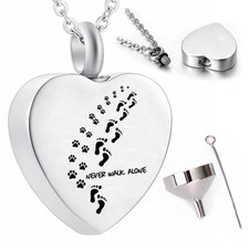 Cremation Urn Necklace Paw Print Footprint "Never Walk Alone" Pet Dog Keepsake