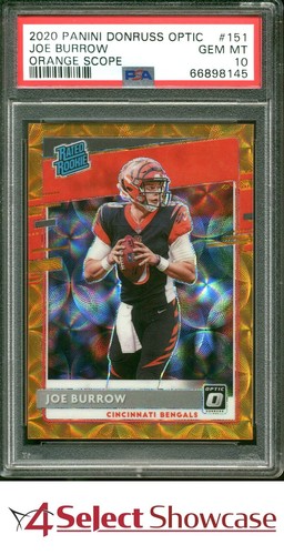 2020 PANINI DONRUSS OPTIC ORANGE SCOPE PRIZM #151 JOE BURROW RC #/79 PSA 10