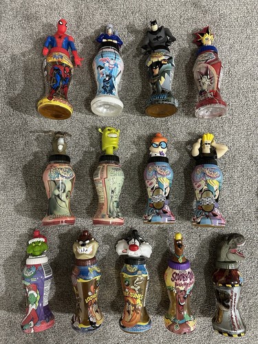 Vintage BellyWashers Bottle W Topper 13 Pcs Lot 2000s Spiderman Jurassic Johnny