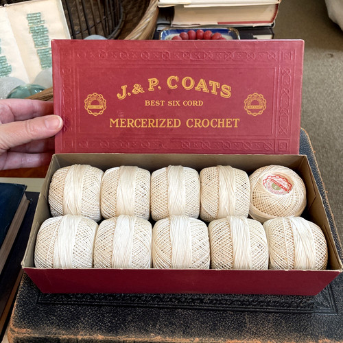 VTG J & P Coats Best Six Cord Mercerized Crochet Thread White Box of 10 1940s