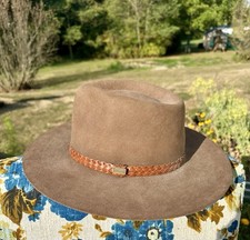 Vintage Akubra Aussie Pure Fur Felt Cowboy Western Australian Tan Hat 56 MINT