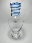 Blenko Art Glass Tall Vase 909 Crystal with Cobalt Blue Spiral Coil 13" Vintage