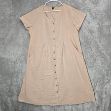 EMERY ROSE Women's 3XL Midi Dress Beige Cotton Button Front Short Sleeve
