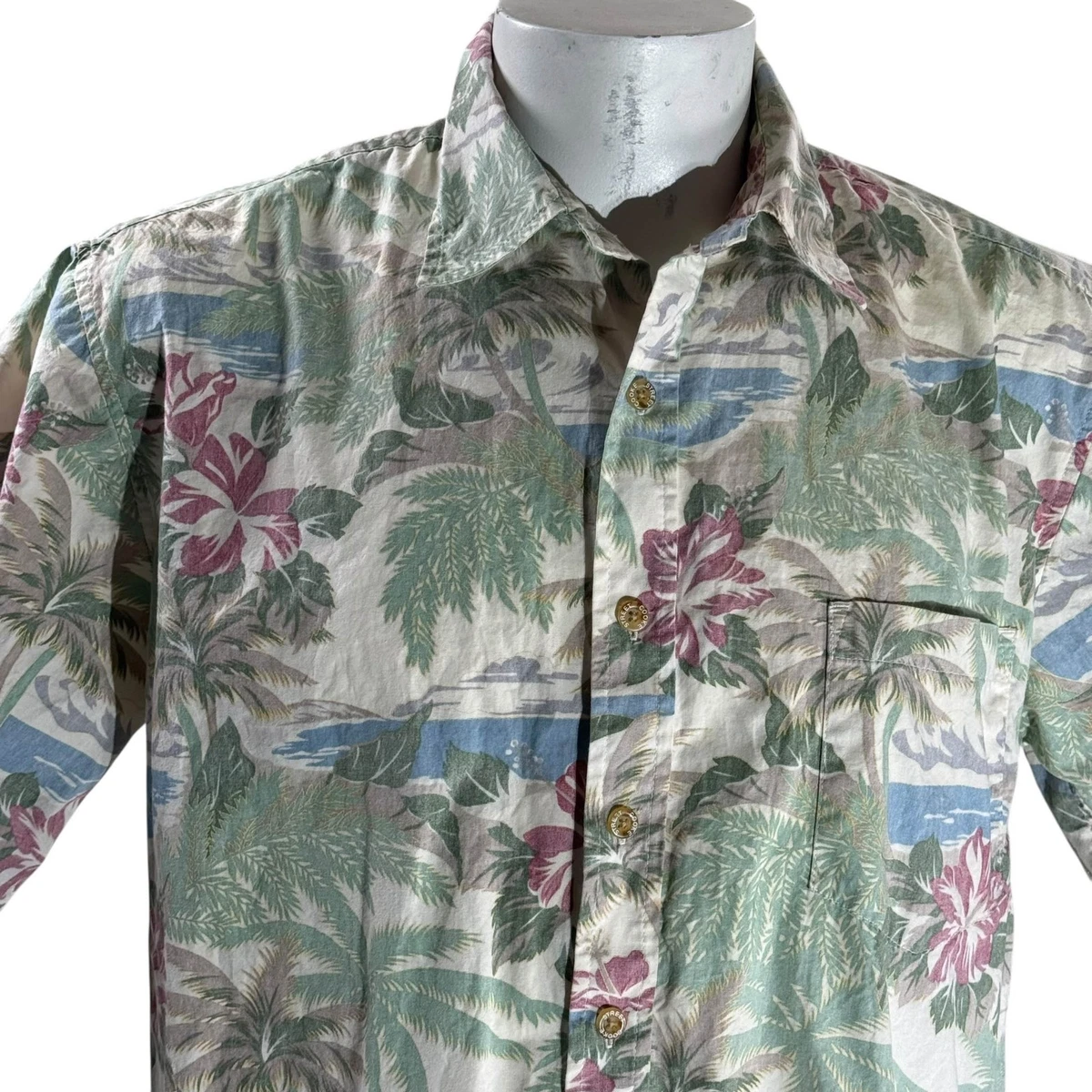 Chemise Décontractée à Motifs Palmiers - Beige Et Violet - Taille Large - Marque Campia Moda En Rayon Et Coton