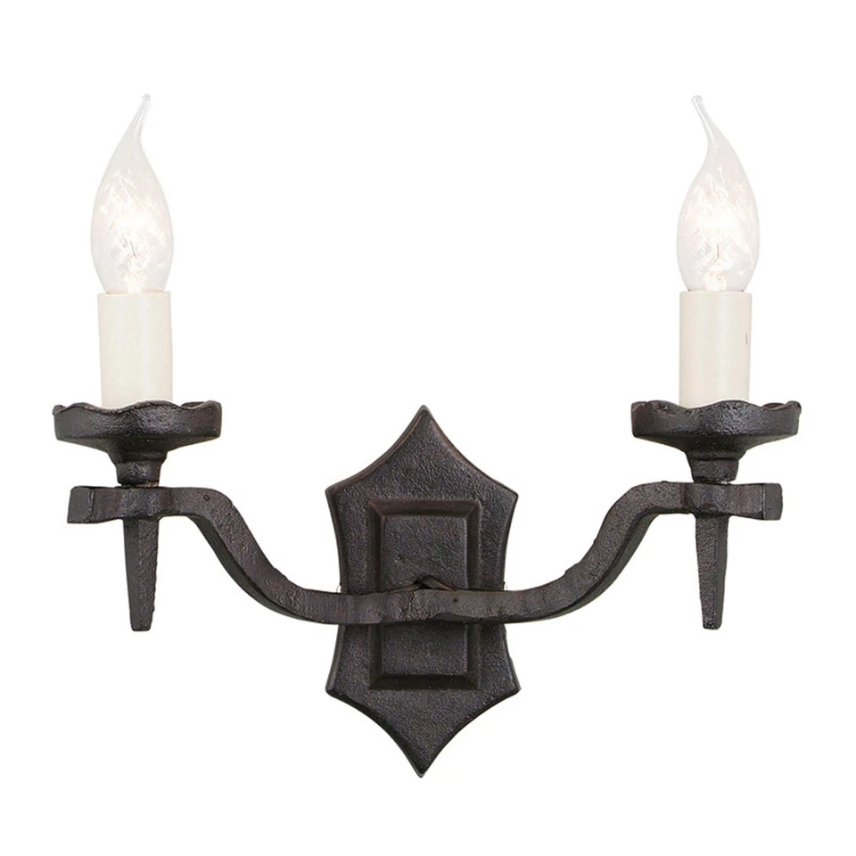 Schmiedeeisen Wandleuchter CAMELOT 5 Schwarz 2xE14 Lampe Wohnzimmer Schlafzimmer - Bild 1 von 1