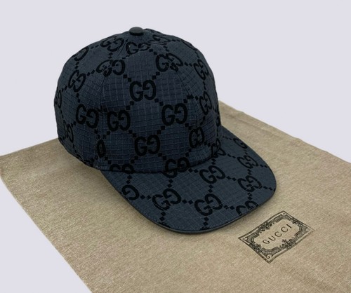 Gucci GG Monogram Logo Ripstop Recycled Polyester Baseball Cap Hat Gray Size M