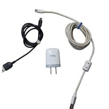 HTC TC U250 Wall Charger Block with Micro-USB and Braided USB-C Cables Set W4