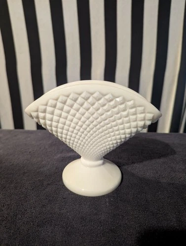 Vintage MCM - Westmoreland Glass Milk Glass English Hobnail Fan Vase