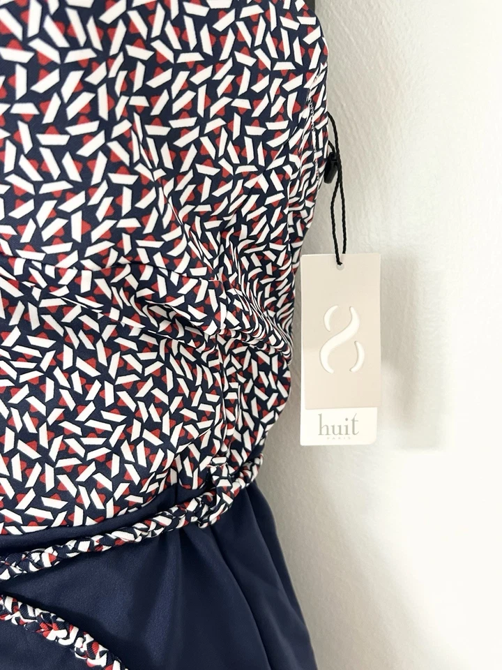 HUIT Marine 1 Piece Swim Suit 38D Navy Red Geometric NWT CRO-01 - Image 3 of 4