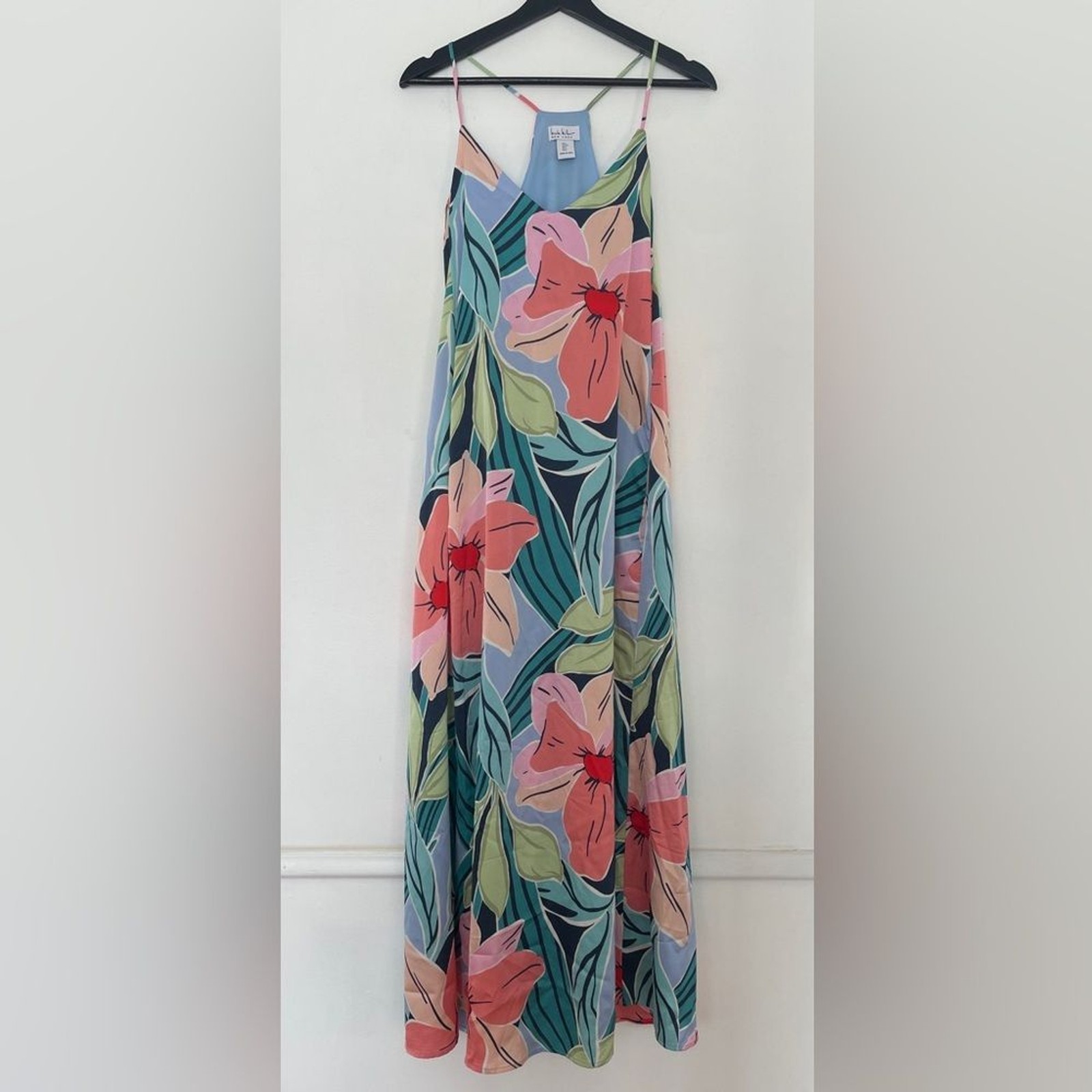 Nicole Miller New York Satin Floral Maxi Slip Dress Size L
