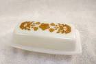 Vintage PYREX 1970's Milk Glass Gold Butterfly Butter Dish with Lid