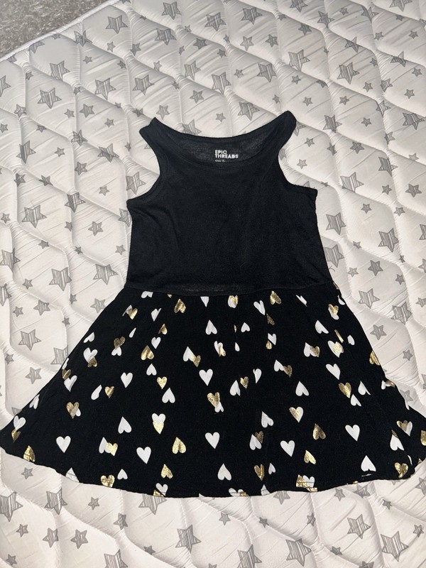 Epic Threads Girls' Black Sleeveless Dress With Hearts Size 5 Polyester N Rayon