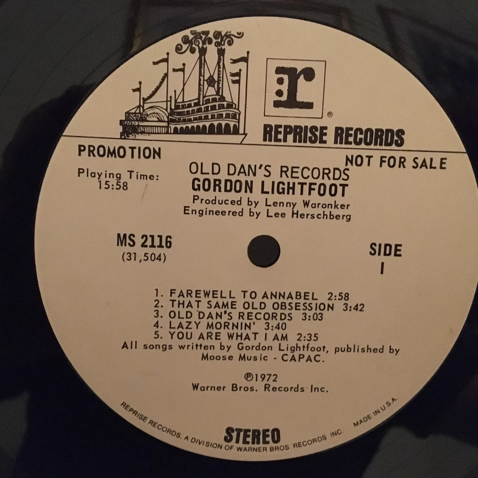 Gordon Lightfoot Lp Old Dan'S Records On Reprise -  (  PROMO ) - Image 4 of 4