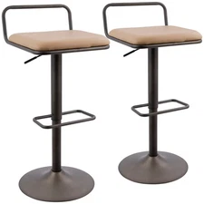 LumiSource Set of 2 Beta Industrial Adjustable Barstools Antique/Camel: Metal