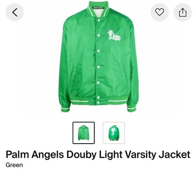 Palm Angels Doubt Light Varsity Jacket Size Large Green Barley Worn