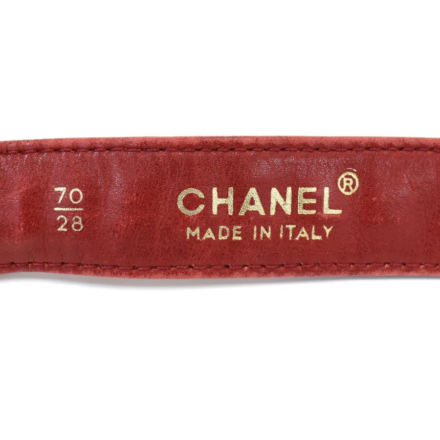 Auth CHANEL Red Leather Chain Belt Gold Hardware 70/28 Vintage