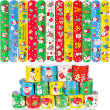 48Pcs Christmas Slap Bracelets Party Favors Toys for Kids Xmas Party Favors Chri