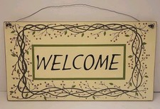 Wooden Hand Painted Decorative Hanging Welcome Sign Country Farmhouse Primitive