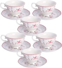 Pink Rose Tea Cup Saucer Set 6 British Vintage Afternoon Cup Set Porcelain