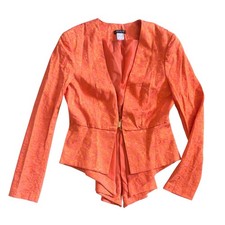 Venus Jaquard Paisley orange long sleeve pleated tail Blazer sz 6 Womens