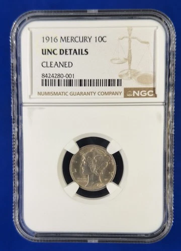 1916 P Mercury Dime .10c NGC Uncirculated Full Bands First Year 90% Silver