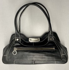 Maxx New York Black Handbag Purse Shoulder Bag Leather Silver Hardware Vtg EUC