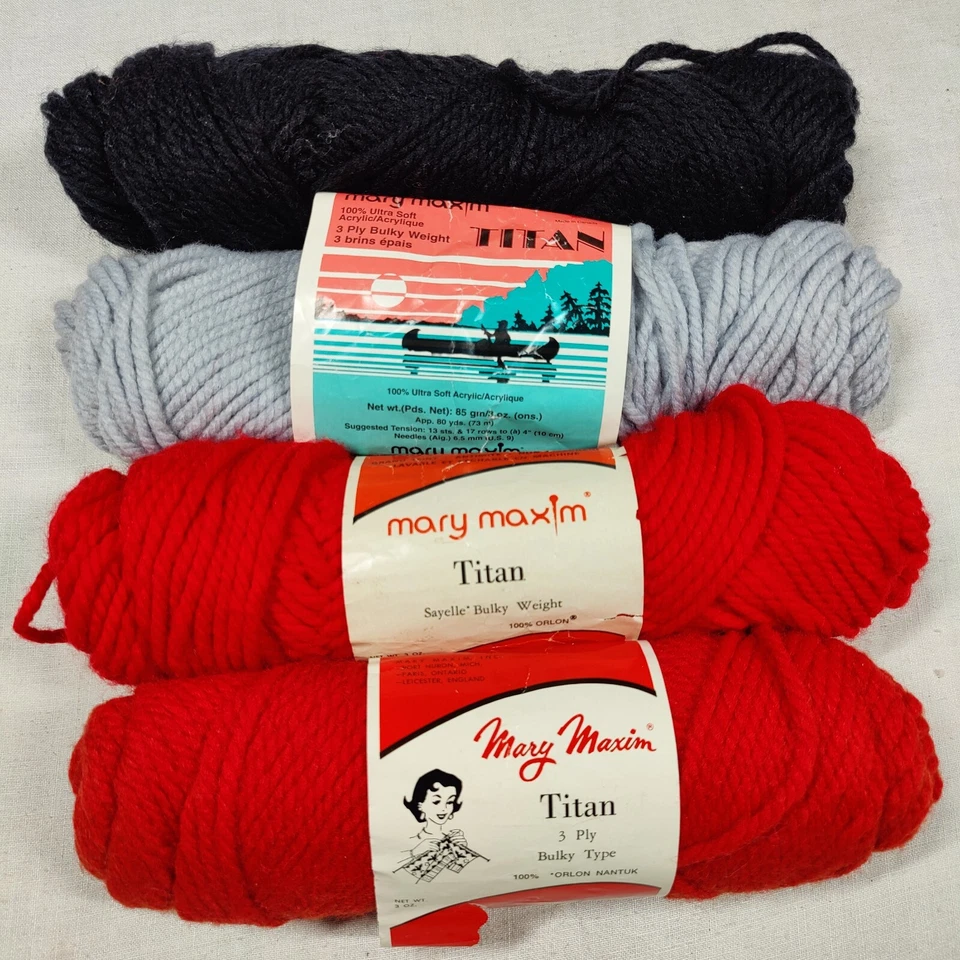 Vintage Lot of 4 Mary Maxim Titan 3 ply Yarn 3oz Skeins Acrylic 19255 Red - Image 2 of 4