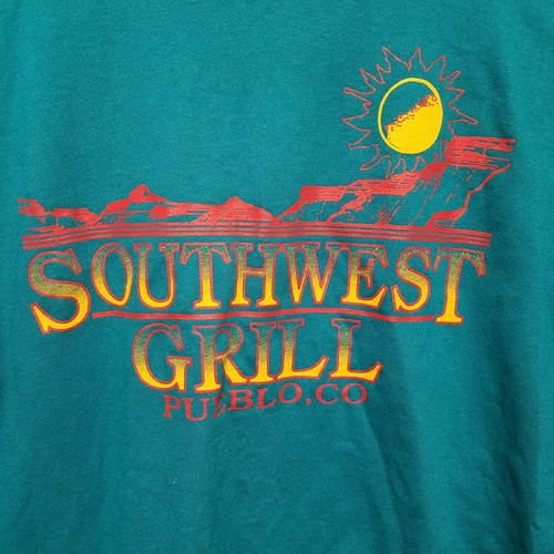 Vintage Mens Sz L T-Shirt Southwest Grill Pueblo Colorado Teal Single Stitch EUC - Picture 5 of 7